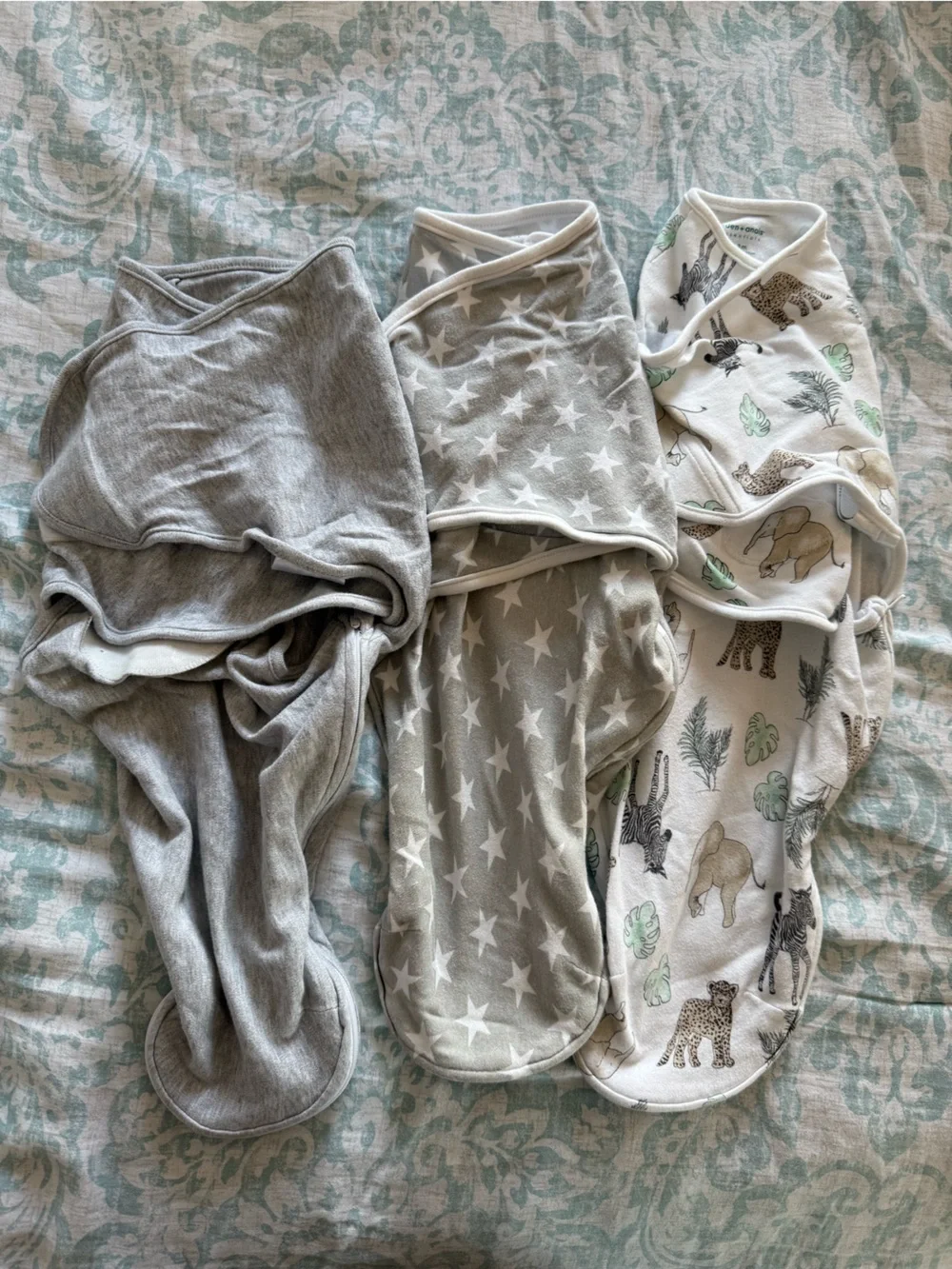 aden + anais Grey, Light Grey & Cream Animal Print Baby Sleep Sack Set 0-3 mont